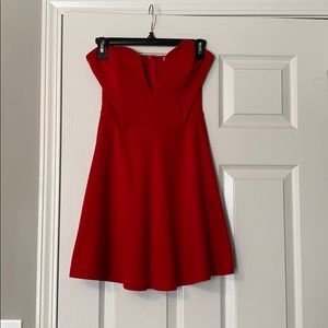 Red strapless dress